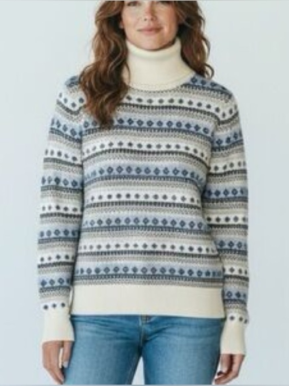 L.L. Bean Fair Isle Cashmere Cotton Blend Turtle Neck Sweater Size Small